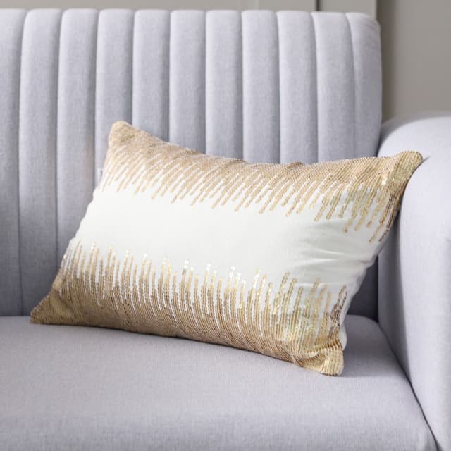 Housse de coussin en velours de coton avec sequins Off White